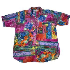 Jacque & KoKo Women's 18/20 Bright Colorful Button-Down Shirt Cotton Art to Wear